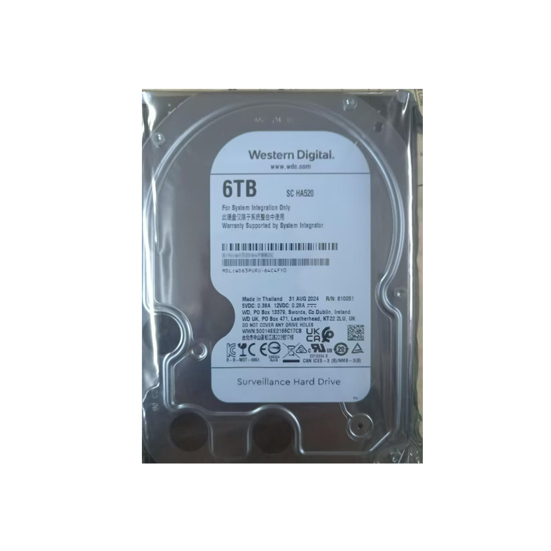 西數(shù) 6TB 監(jiān)控級(jí)硬盤，白標(biāo) WD63PURU